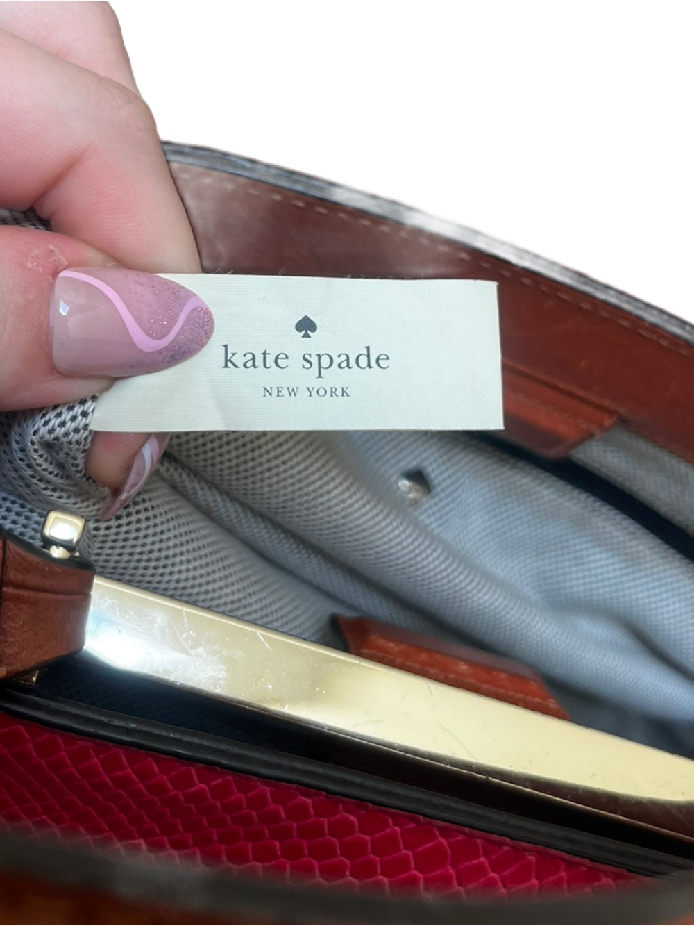 Kate Spade Angelika Prembrey Place Red Snake Embossed Leather & Suede Satchel - Picture 14 of 16